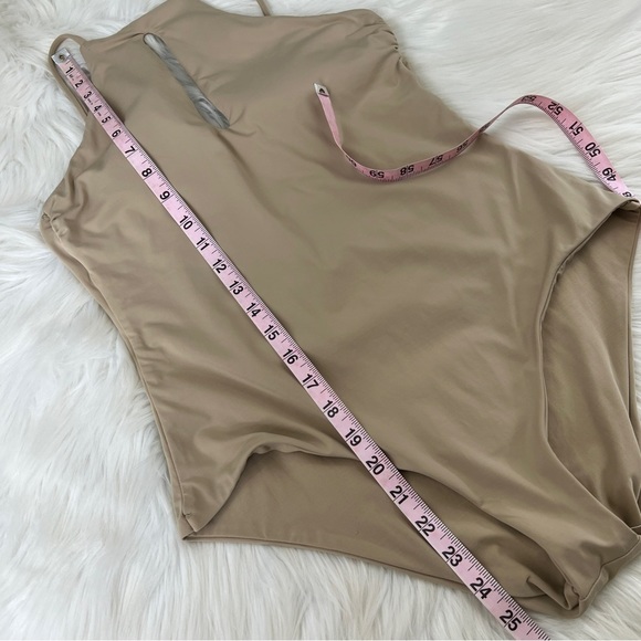 Becca Virtue High Neck Key Hole Front One Piece Swimsuit Tan Color Size Large - Picture 16 of 16
